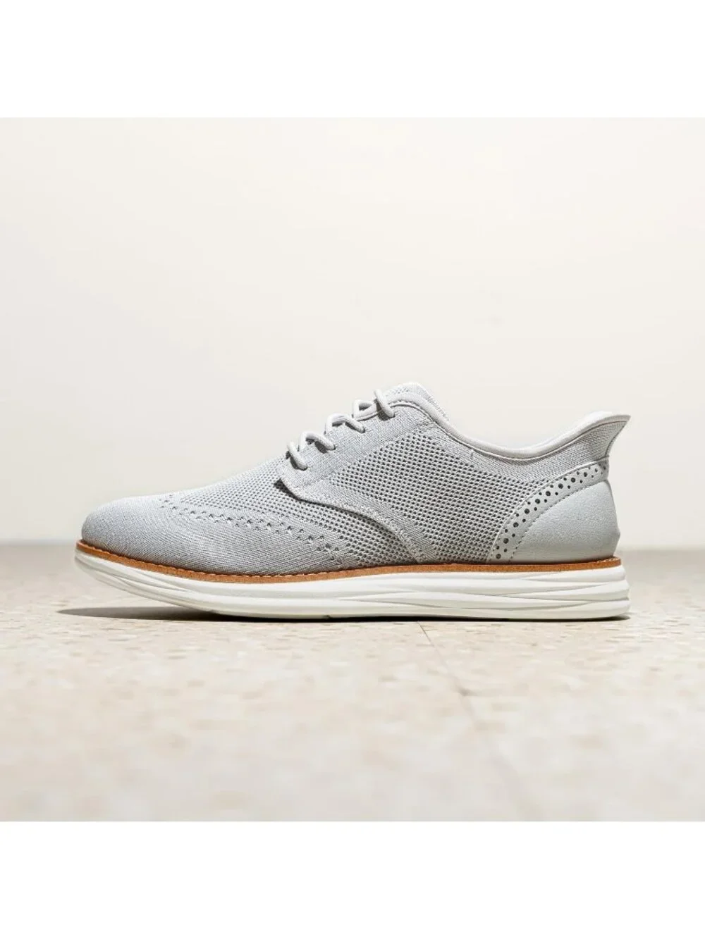 Men's White Grey Knit Mesh Dress Sneakers Lace Up Casual Walking Oxford Shoes